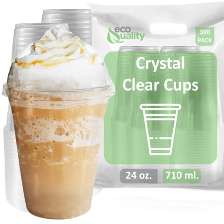 [300 Pack] 24oz Cups | Iced Coffee Go Cups and Dome Lids | Cold Smoothie | Plastic Cups with Dome Lids | Clear Plastic Disposable Pet Cup | Ideal for Coffee, Parfait, Juice, Soda, Cocktail, Party Cups