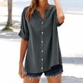 thumbnail image 2 of Vinsonshop Women's Linen Button-down Shirts Cotton Shirts Casual Comfort Work Tops Summer Cotton Work Blouses Summer Gauze Shirts Camisas Para Mujer Loose Top Linen Clothes for Women Gray XXL, 2 of 9