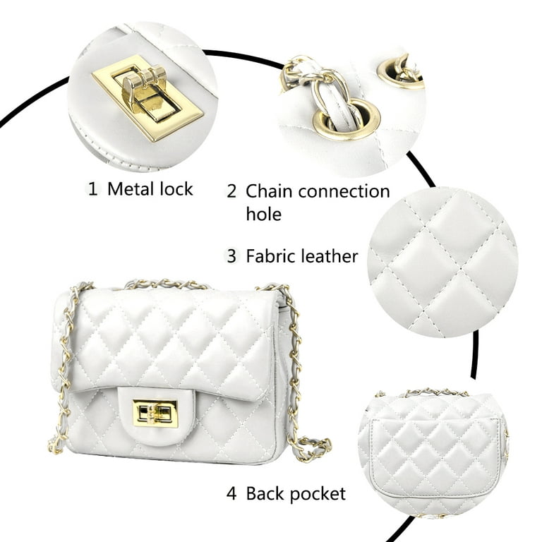 Small Women Leather Crossbody Bag for Clutch Purse Designer Shoulder Bag  Chain Quilted Cross Body Bag,White，G153023 