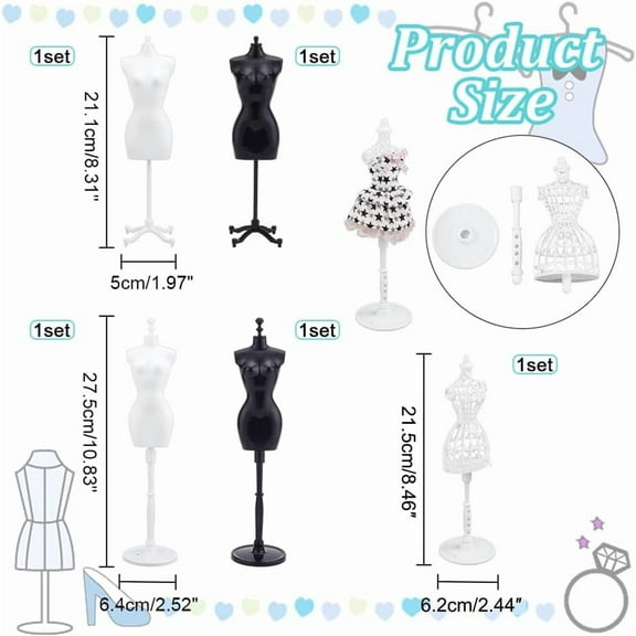 5Sets Mini Mannequin Display Model Plastic Display Support Holder Mannequin Display Holder Dress Form for Mini Dresses Making Accessories Clothes Display Rack