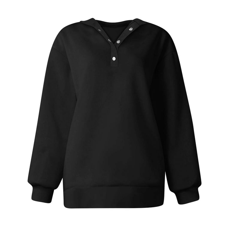 Women'S Casual Button-Down Sweatshirt, Long Sleeve V Neck Pullover