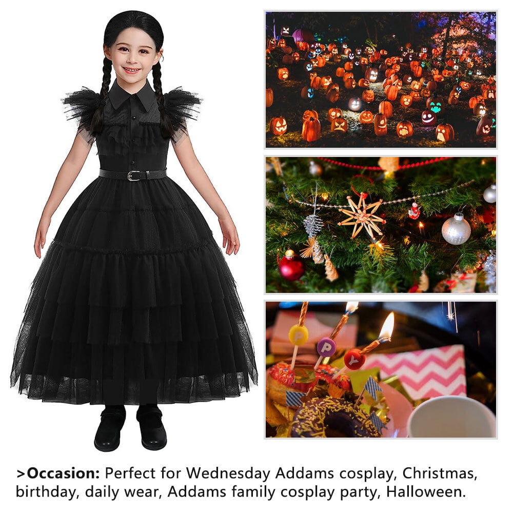 Wednesday Mesh Dance Dress for Girls Addams Family Cosplay Costume Outfit  4-10T - Walmart.com