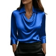 thumbnail image 2 of Vekome Womens Blouses Business Plus Size 3/4 Sleeve T Shirts Collared Elegant Pullover Satin Solid Color Summer Tops, 2 of 7