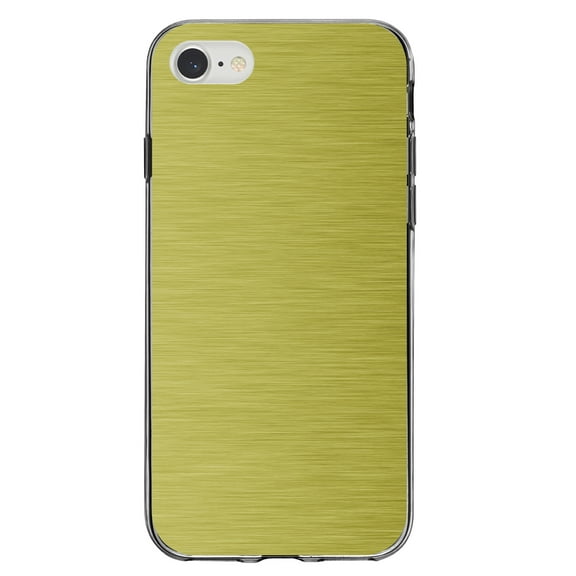 DistinctInk Clear Shockproof Hybrid Case for iPhone 7 8 SE (2020 Model) 4.7" Screen TPU Bumper Acrylic Back Tempered Glass Screen Protector - Yellow Stainless Steel Image - Printed Image of Stainless