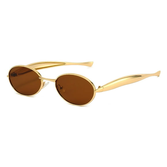 Gafas de sol SUNBSR retro ovaladas con montura metálica dorada UV400 para mujer/hombre