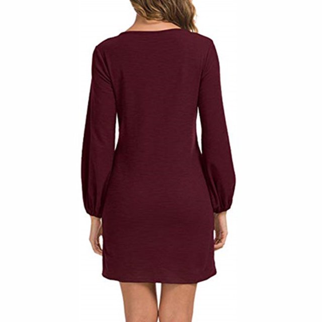 Vestido De Cóctel, Cintura Con Lazo, Elástico, Color Puro, Manga Larga De Farol, Vestido Corto, Cuello Redondo, Poliéster Para Citas ANGGREK Otros