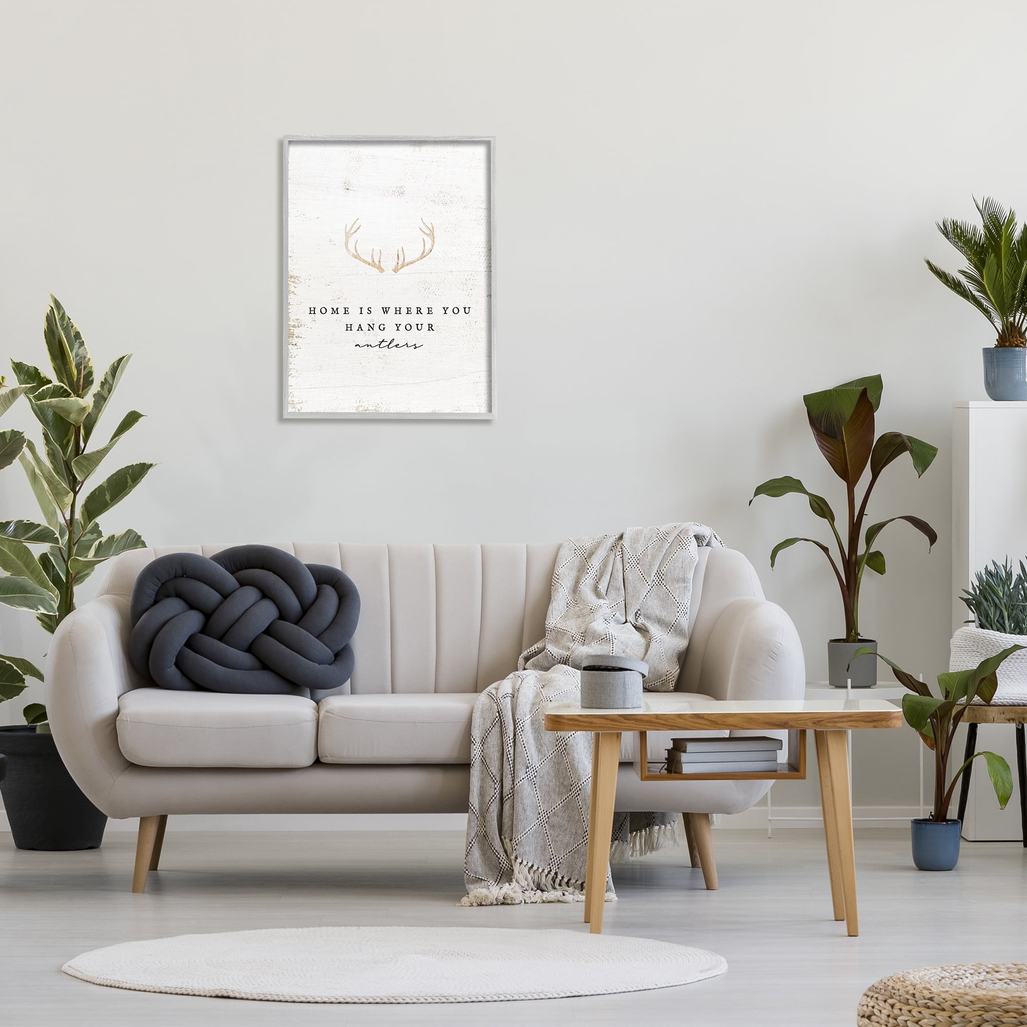 Stupell Industries Where You Hang Your Antlers Phrase Animals & Insects Painting Gray Framed Art Print Wall Art