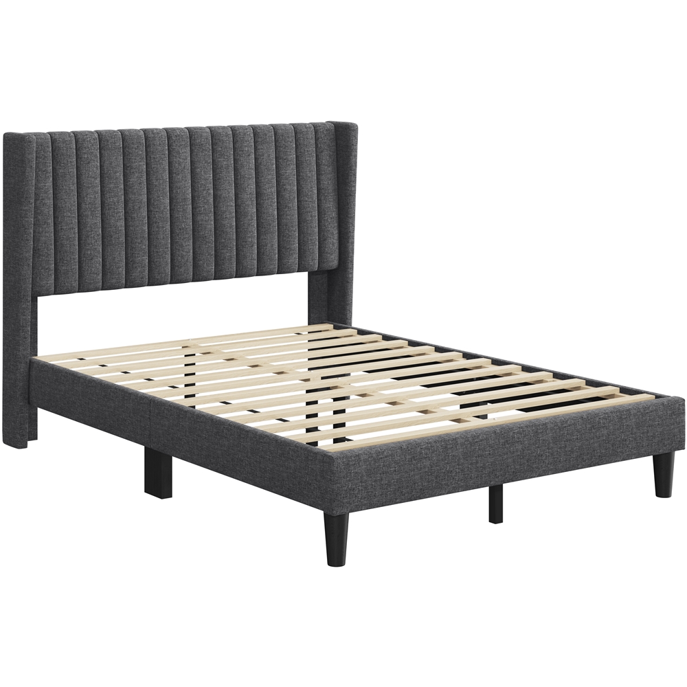 Yaheetech Upholstered Platform Bed Frame with Channel Tufted Headboard, Full, Dark Gray