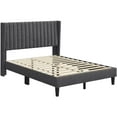 thumbnail image 2 of Yaheetech Upholstered Platform Bed Frame with Channel Tufted Headboard, Full, Dark Gray, 2 of 6