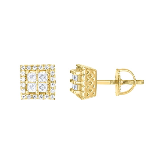 925 Sterling Silver Yellow-tone Womens Baguette Round 0.97ct Moissanite Square Fashion Stud Earrings 7.3x7.3mm Wide Stud