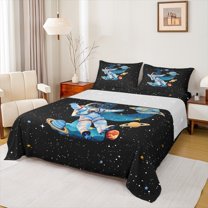 jejeloiu Initial Letter P Full Size Sheets,Galaxy Starry Night Bed Sheets,Cute Astronsut Sheet Sets For Kids,Breathable Bedroom Decoration,4pcs