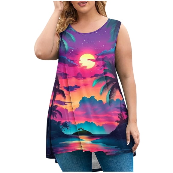 Gamivast Plus Size Womens Tank Tops Funny Graphic Sleeveless Loose Tees Beach Casual Crewneck Going Out Tops Holiday Summer Clothing
