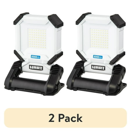 (2 pack) HART Rechargeable Work Light with Rotating Head and Spring-Loaded Clamp Mount, White, 2000 Lumens