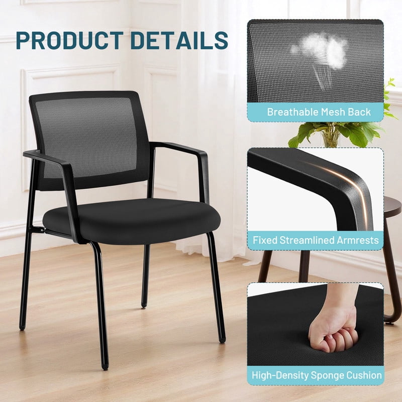 Beddle Executive Office Guest Chair, Desk Chair with Lumbar Support and Padded Armrest, Perfect for Conference Rooms, Reception Areas, and Waiting Rooms, Black