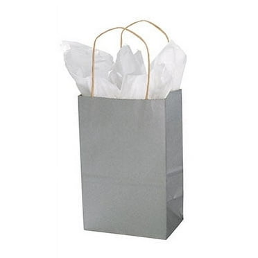 SSWBasics Small Metallic Silver Paper Shopping Bags - 5 ¼”L x 3 ½”D x 8 ½”H - Case