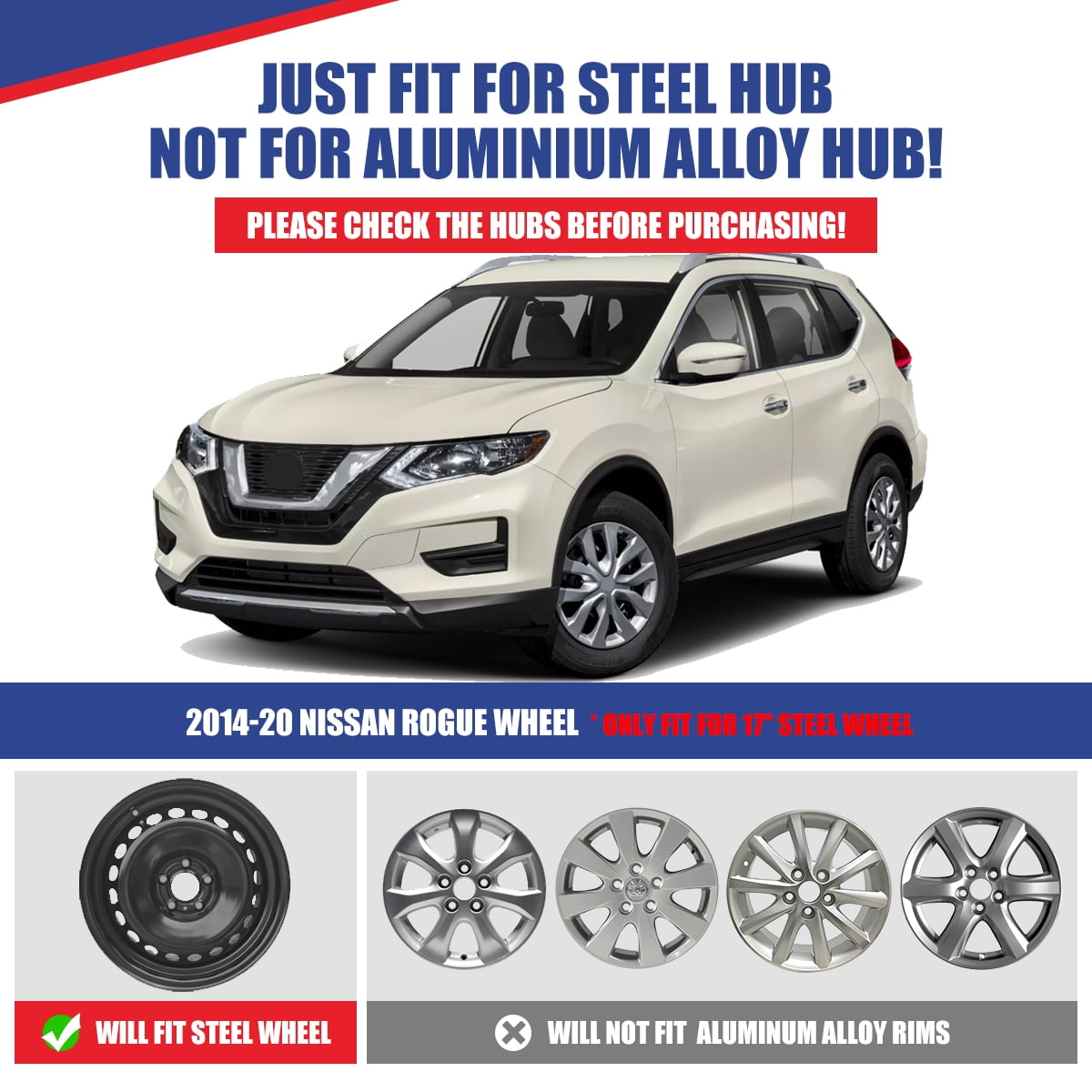 (Set of 4) 17 inch Hubcaps Wheel Rims Cover for 2014-2020 Nissan Rogue,Chrome