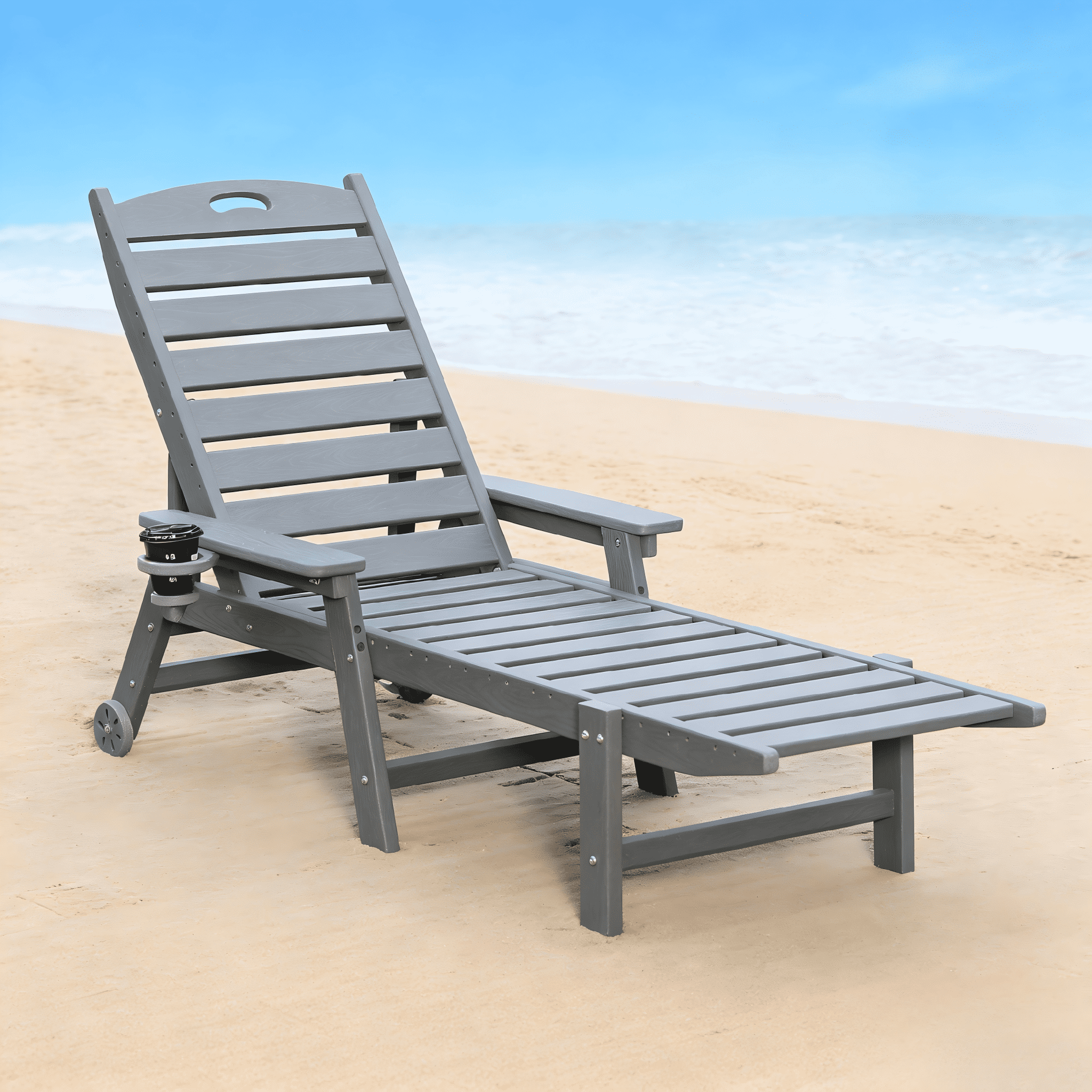 Outdoor Chaise Lounge, 4 Position Adjustable Recliner for Poolside Garden Patio Backyard, Grey