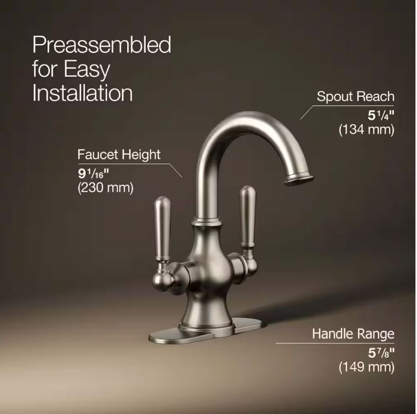 KOHLER Capilano Monoblock 4 in. Centerset 2-Handle Bathroom Faucet in Vibrant Brushed Nickel