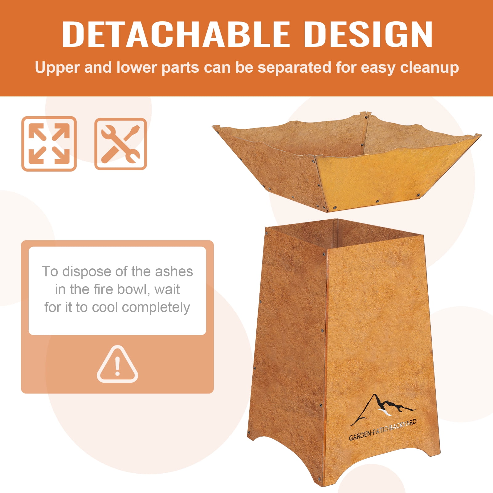 Aoodor 24" Rustic Corten Steel Fire Pit with 27" Stand, Rust Patina Finish, Detachable Wood-Burning Fire Bowl for Outdoor, Patio Decor
