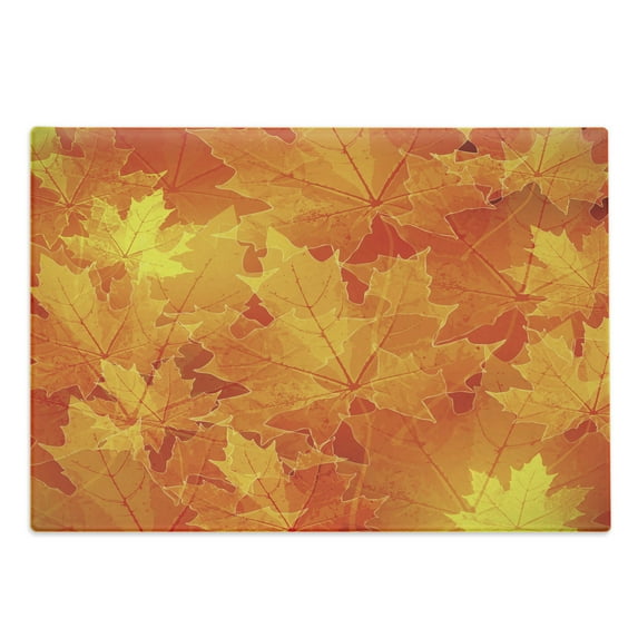 Fall Cutting Board, Seasonal Maple Tree Leaves Botanical Foliage Vibrant Floral Forest Texture Image, Decorative Tempered Glass Cutting and Serving Board, Large Size, Orange Yellow, by Ambesonne