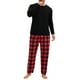 thumbnail image 5 of INSPIRAR CHIC Pijama de Dos Piezas para Hombre de Manga Larga en Color Sólido con Patrón de Cuadros 2XL Negro Rojo, 5 of 5
