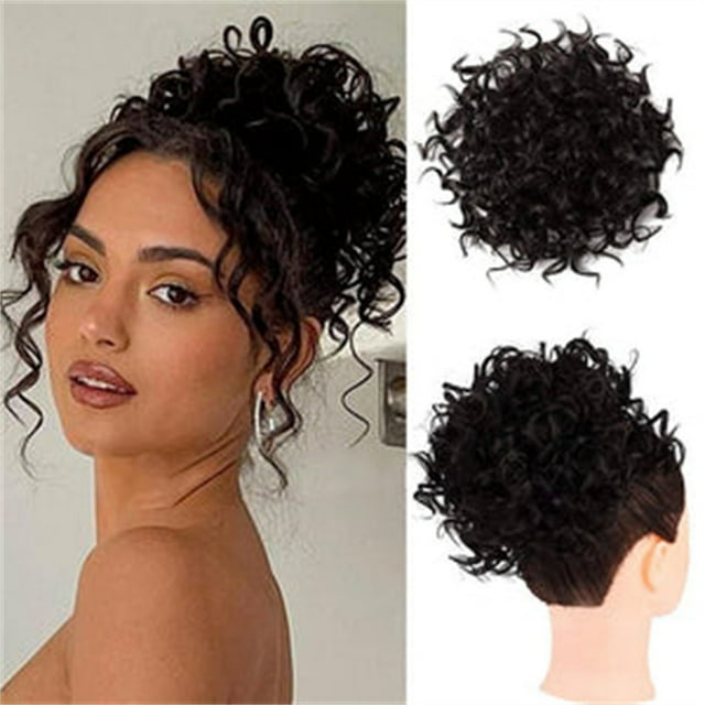 Bradem Wig Elastic Drawstring Curly Bun Hairpiece - Short Loose Curly High-Temperature Silk, Messy Hair Bag with Drawstring, Elastic Ponytail Rope for Curly Hair