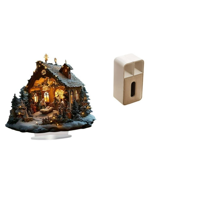Escultura de la Natividad,Adorno acrílico 2D Adorno de pie,caja de pañuelos,Funda para caja de pañuelos de cuero sintético para dormitorio,Caja de almacenamiento de toallas de papel para