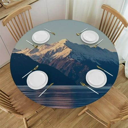 

Round Vinyl Fitted Tablecloth with Flannel Backing Elastic Edged Table Cloth Waterproof Oil-Proof Plastic Table Cover (Lemon Fits Table up to Diameter)