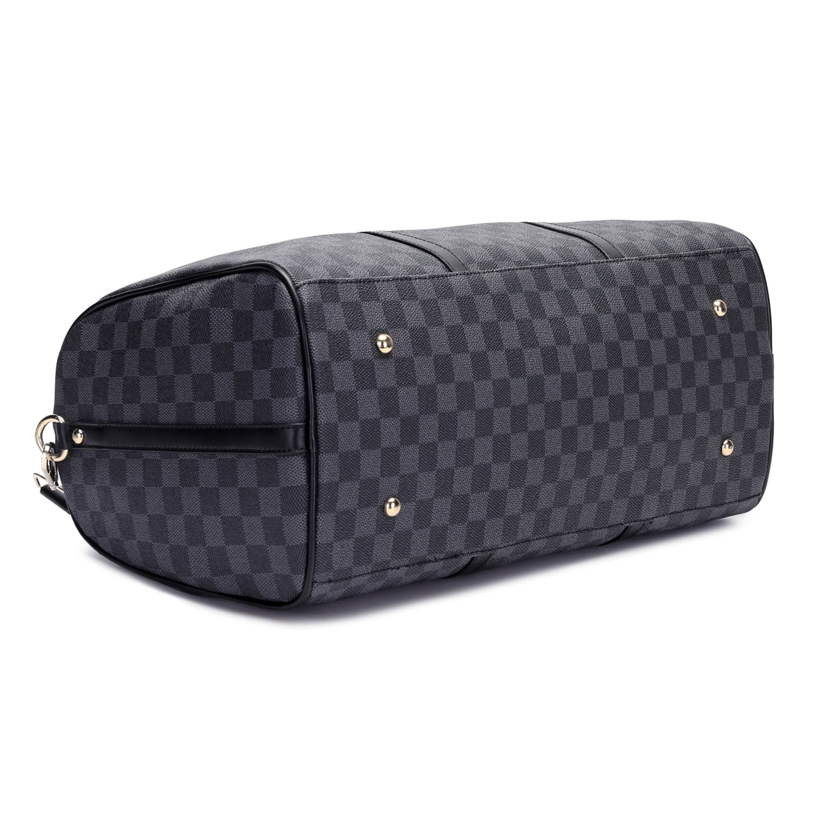 Skearow Checkered Duffle Bag,21L Luggage Bag,Travel Overnight Weekender Bag,PU  Vegan Leather Sport Gym Bag Black Floral Large Size:20.87x10.24x11.02 