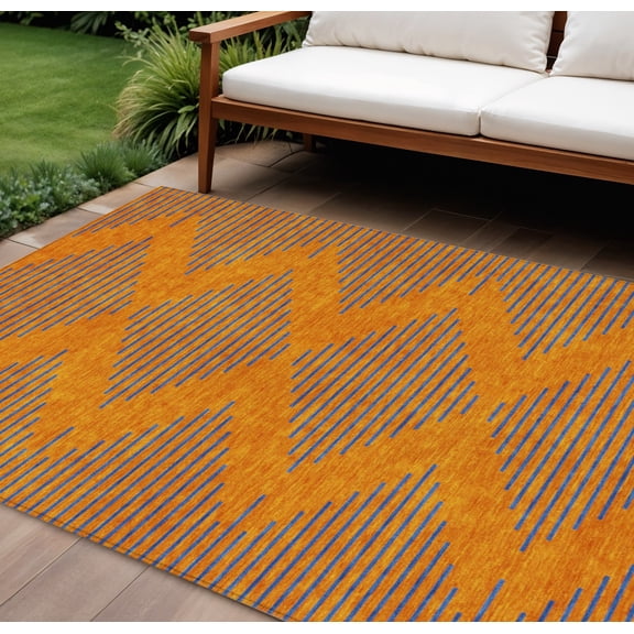 8' X 10' Orange And Blue Geometric Washable Indoor Outdoor Area Rug