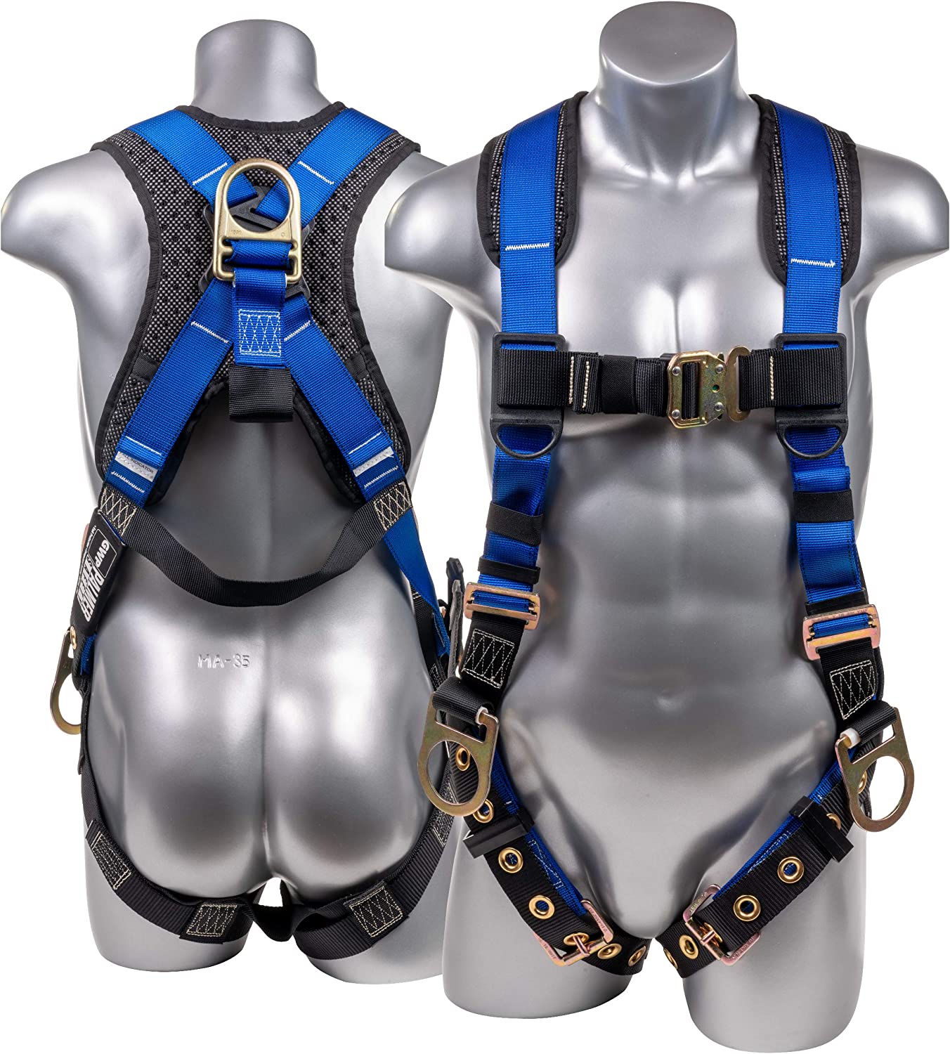 Palmer Safety Fall Protection 5pt Safety Harness, Dorsal D-ring,  Quick-Connect Buckle, Grommet Legs, Sewn in Back Pad I OSHA ANSI Compliant  Personal Equipment (Blue Universal)