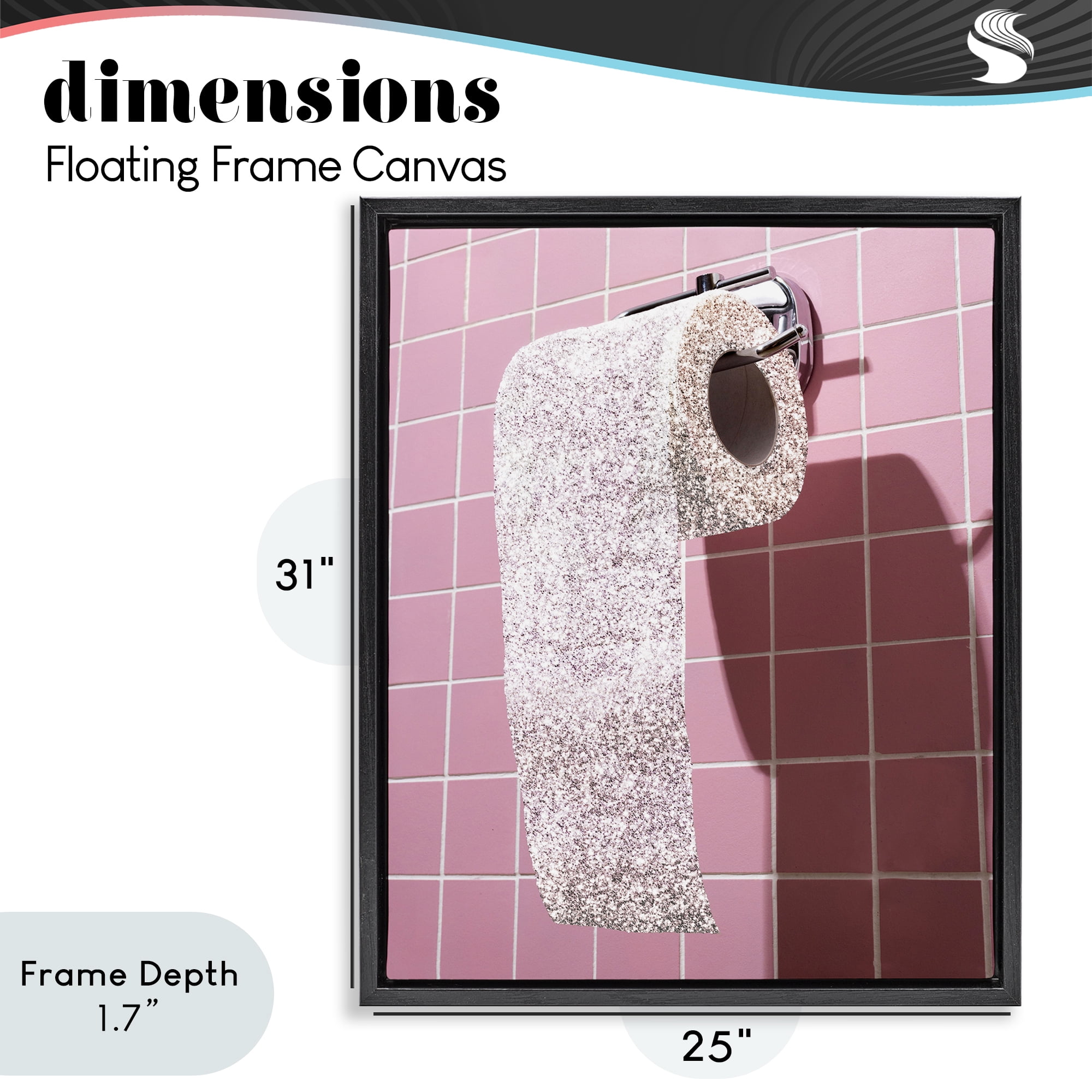 Stupell Industries Glitter Pink Toilet Paper Black Framed Floater Canvas Wall Art, design by CAD Designs