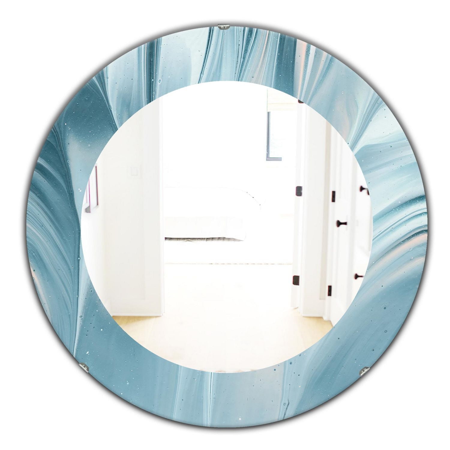 Designart 'Blue Modern Water III' Modern Mirror - Oval or Round Wall Mirror - 24x24