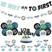 Vintage Race Car Themed Half Birthday Party decor 1/2 Way to First Banner Retro Race Car Garland Half Birthday Cake Cupcake Toppers Latex Balloon for Retro Let's Go Racing 6 Months Birthday Party