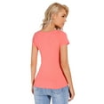 thumbnail image 2 of LiangRou Women's Mini-Ribbed Stretch Scoop Neck T-Shirt Watermelon Red Large (US 12 14), 2 of 6