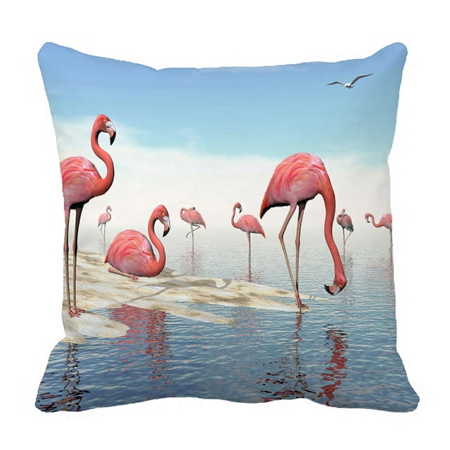 Funda De almohada ABPHQTO Bandada De Flamencos Rosados En la Playa 40x40 cm