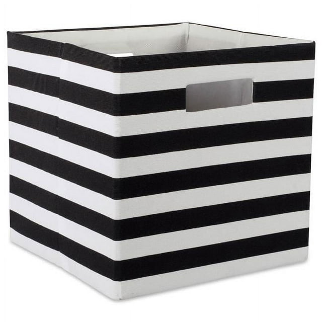 Design Imports CAMZ37912 Cube de Rangement Carré à Rayures en Polyester 13 x 13 x 13 Po, Noir