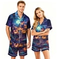 thumbnail image 2 of IYYVV Halloween Satin Matching Pajamas For Couples Short Sleeve Button Down Silk Pjs Funny Blood Rose Sleepwear 2 Pcs Loungewear Green M, 2 of 4