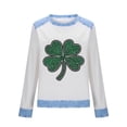 thumbnail image 5 of TaTaai Women St Patrick's Day Printed Waffle Knit Long Sleeve Top Crew Neck Denim Splice Casual Solid Color Fashion Top for Daily Street Wear Gift, 5 of 5