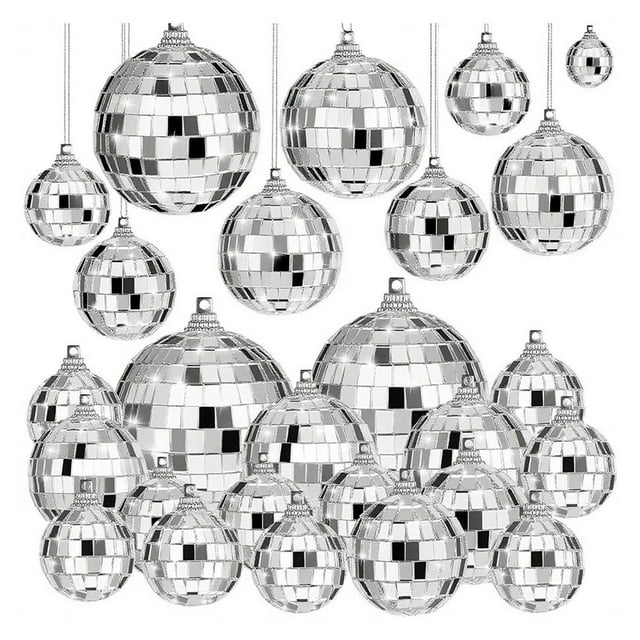 30 Bolas de Discoteca de Espejo, 5 Tamaños, Plateadas, Colgantes, Pequeñas Bolas de Espejo para Fiestas, Bodas, Bailes, Festivales de Música.