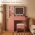 thumbnail image 3 of Ourlova Makeup Vanity with Lighted Mirror - Vanity Desk with Power Strip/Adjustable Lighting/Drawers and Cushioned Stool - Dressing Table for Bedroom - Pink, 3 of 8