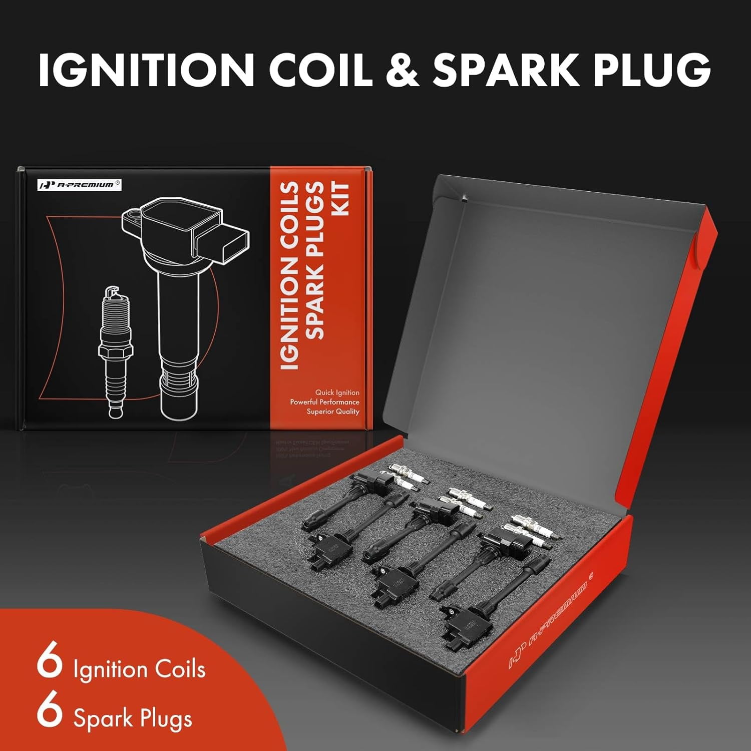 A-Premium Set of 6 Ignition Coil Pack and Iridium Spark Plugs Compatible with Nissan Maxima 2000-2001 & Infiniti I30 2000-2001, 3.0L, Replace# 22448-2Y006, NGK6953