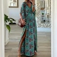 thumbnail image 1 of EGNMCR Robes d'Été Femmes Tendance 2024 Mode Femmes Col en V Imprimé Manches Courtes Patchwork Décontractée Longue Robe, 1 of 5