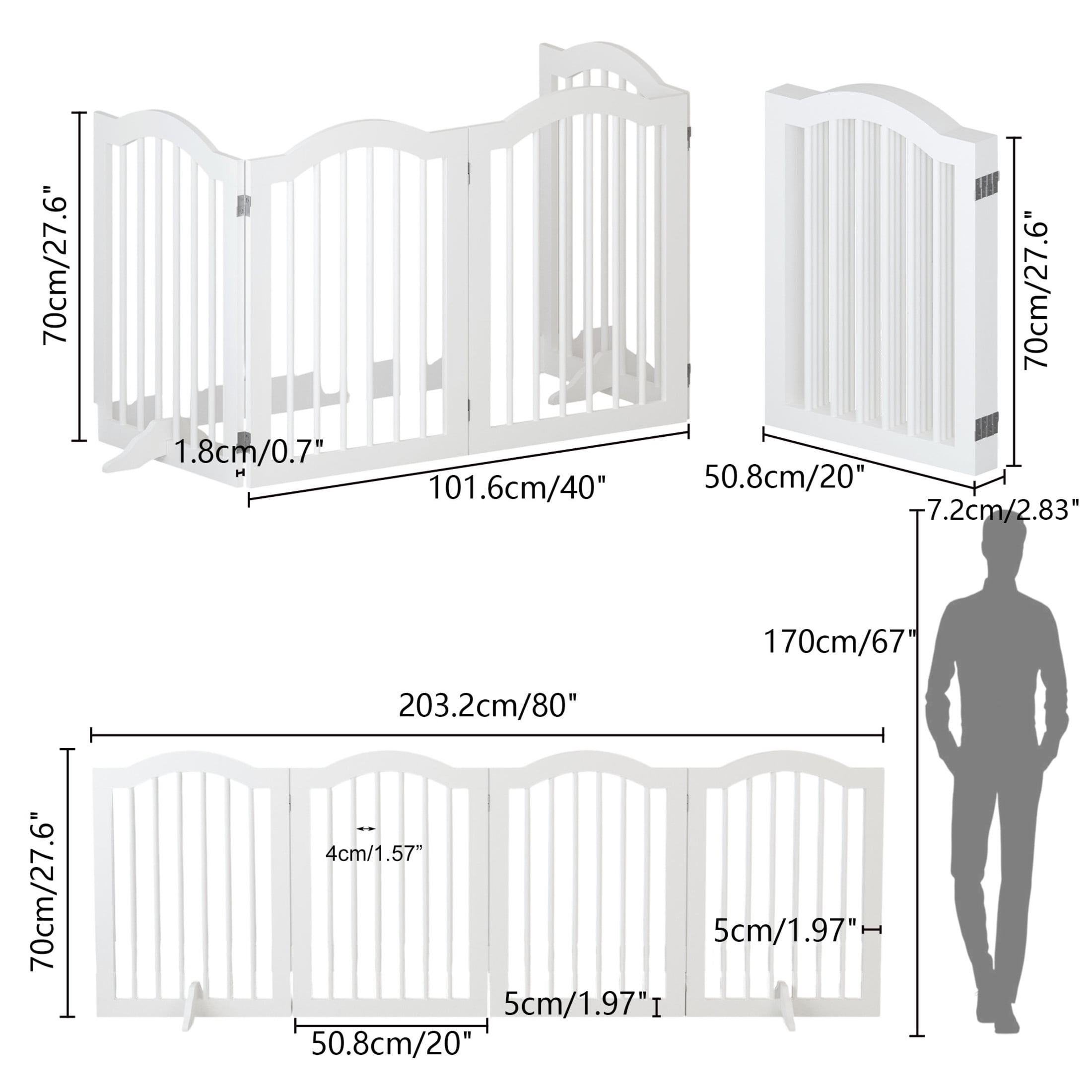 Noble House 27.6" Tall 4-Panel Freestanding Pet Gate, Foldable Wooden Dog Safety Fence for Doorways & Stairs, White