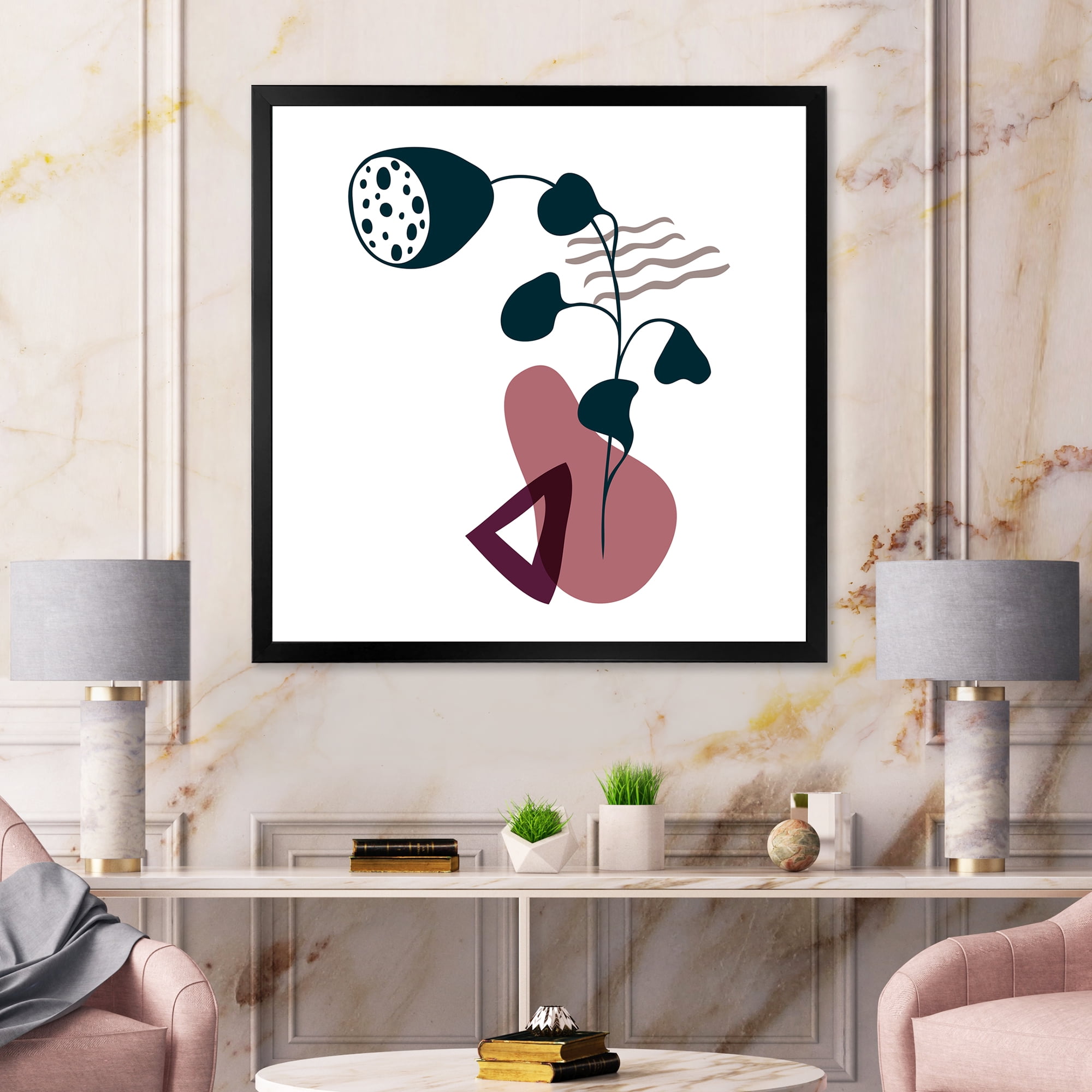 Designart 'Abstract Flowers Plants With Elementary Shapes V' Modern Framed Art Print