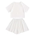 thumbnail image 2 of Girls Outfit Solid Color Short Sleeve Crew Neck Top With Elastic Waist Shorts 2 Pcs Girls' Clothing Sets White1 Size 6-7 Y, 2 of 3