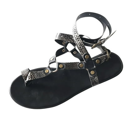 

Tangnade Ladies daily all-match casual shoes Sandals For Women‘s Flip Flops Cross Flats Open Toe Slip-On Buckle Strap Shoes Black 41
