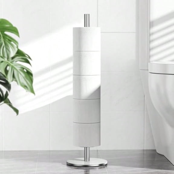 Brushed Nickel Toilet Paper Holder Stand for Spare Rolls Storage Stainless Steel Freestanding Toilet Paper Holder with Shelf Hold 5 Paper Rolls