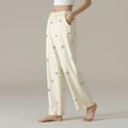 thumbnail image 2 of Wyobmus Women's Printed Pajama Pants with Pockets Cotton Comfy Elastic Waist Sleep Pants Loose Straight Wide Leg Yoga Pants for Comfortable Nights E-Beige, 2 of 6