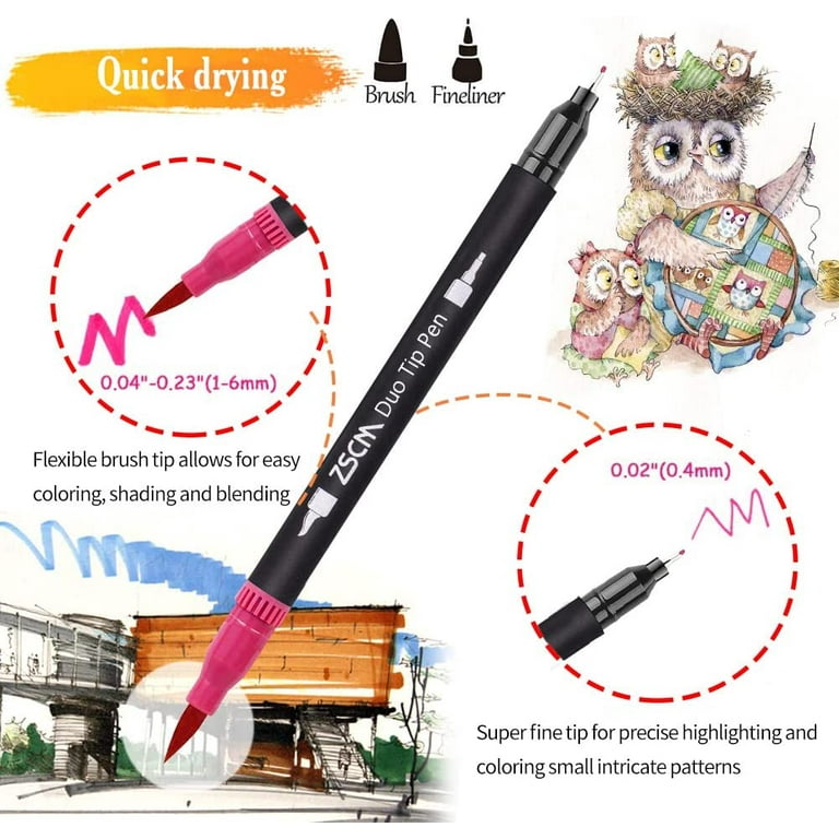60 Dual Tip Marker Pens, Fineliner and Watercolor Brush Pens for Art  Sketching Illustration Calligraphy Permanent Highlighter Bullet Journal  Drawing Coloring